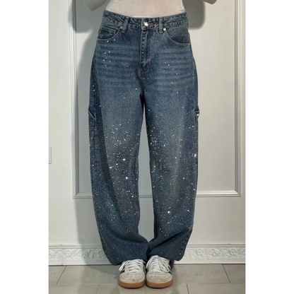 Ladies' Jeans with Rhinestone Embellishment - Comfortable Casual Trousers