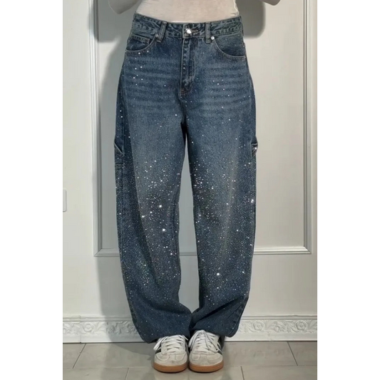 Ladies' Jeans with Rhinestone Embellishment - Comfortable Casual Trousers