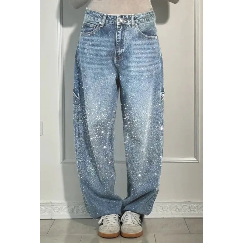 Ladies' Jeans with Rhinestone Embellishment - Comfortable Casual Trousers