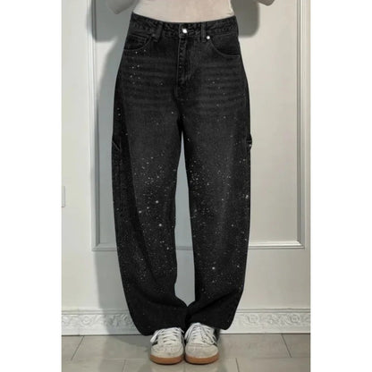 Ladies' Jeans with Rhinestone Embellishment - Comfortable Casual Trousers