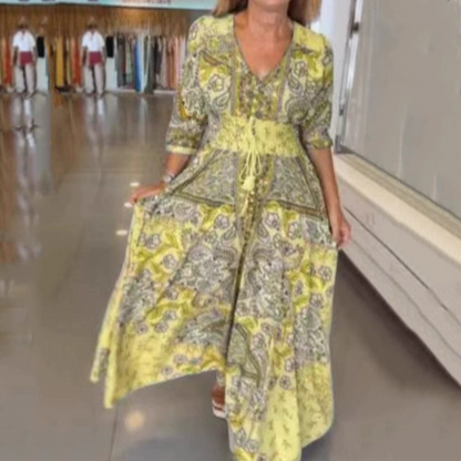 Veloria — Floral Drawstring Maxi Dress