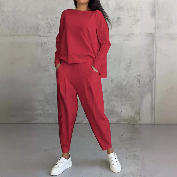 Vellorine — Long-Sleeved Crew Neck Top & Trousers Set