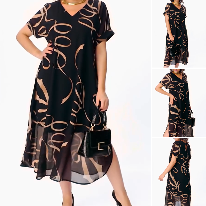 Amarelle — Flowy V-Neck Bow-Print Midi Dress