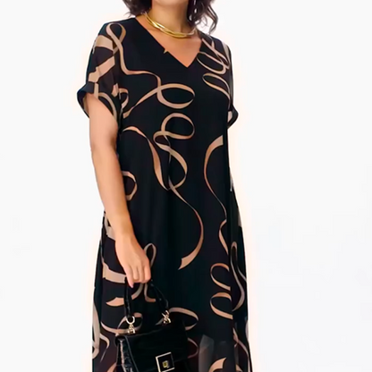 Amarelle — Flowy V-Neck Bow-Print Midi Dress
