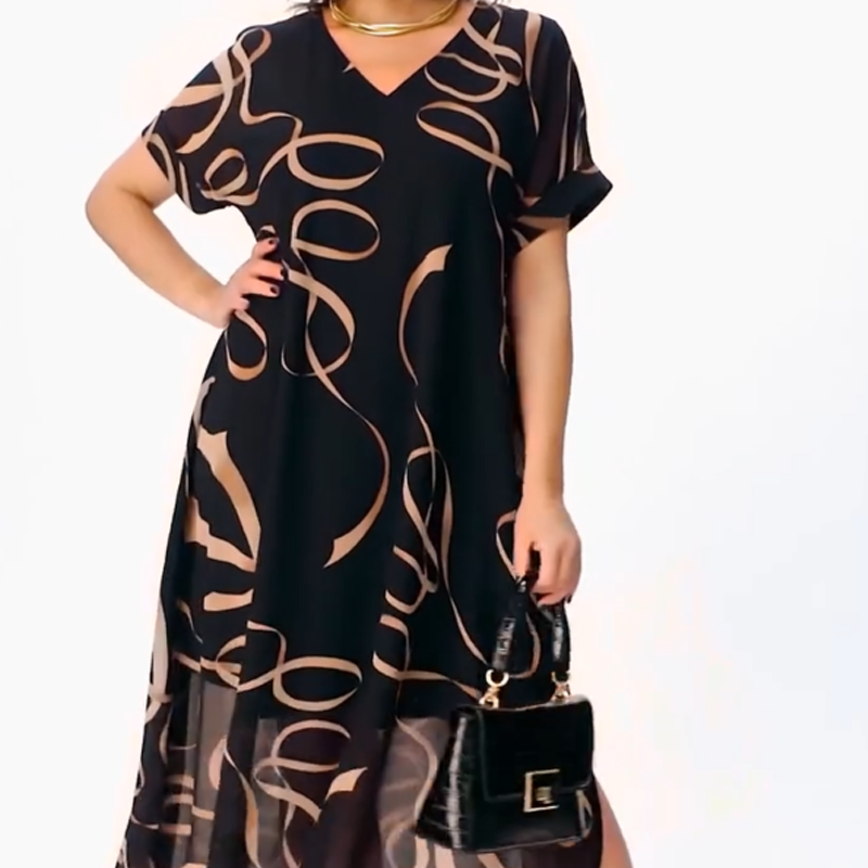 Amarelle — Flowy V-Neck Bow-Print Midi Dress