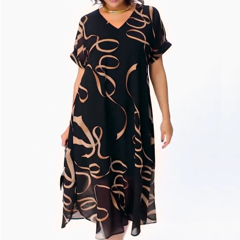 Amarelle — Flowy V-Neck Bow-Print Midi Dress