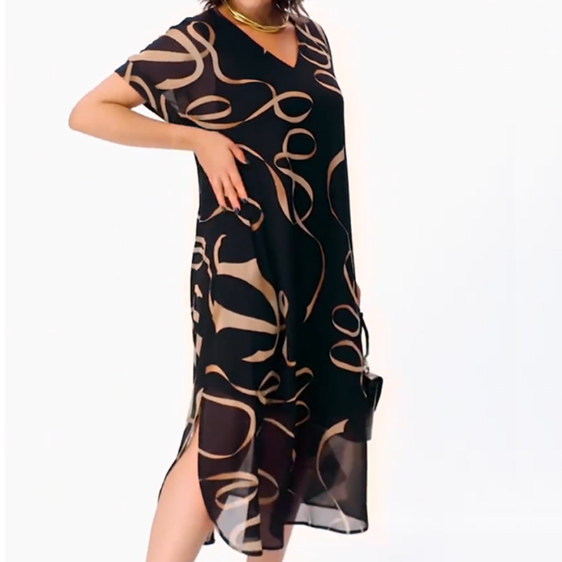Amarelle — Flowy V-Neck Bow-Print Midi Dress