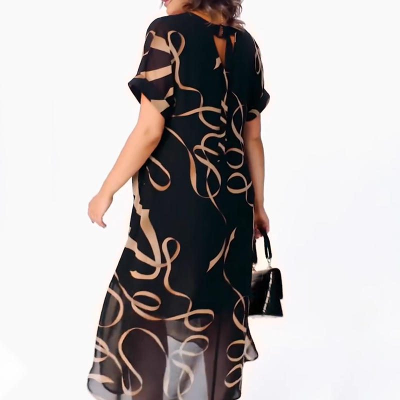 Amarelle — Flowy V-Neck Bow-Print Midi Dress