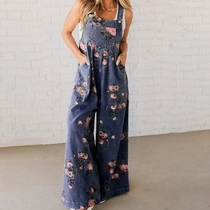 Denna — Artistic Print Denim Overalls