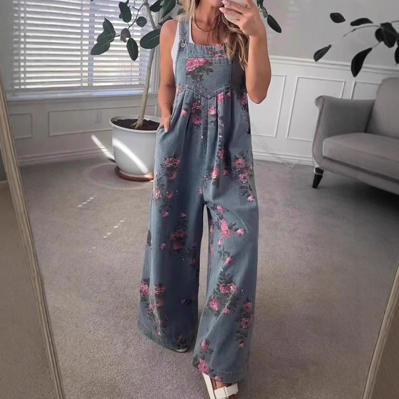 Denna — Artistic Print Denim Overalls