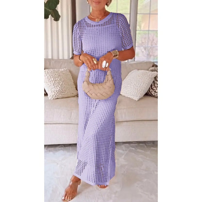 Gloria — Hollow-Out Smocked Maxi Dress Two-Piece Set