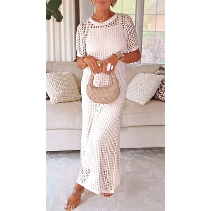 Gloria — Hollow-Out Smocked Maxi Dress Two-Piece Set