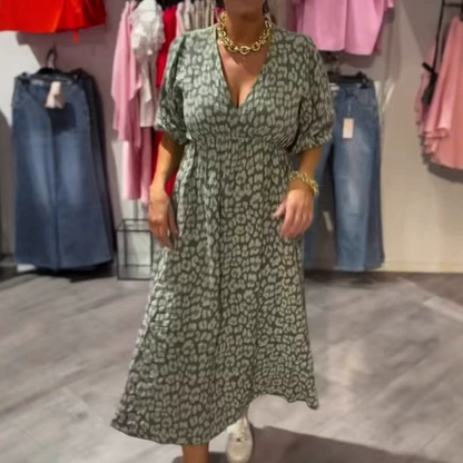 Flora — Printed V-Neck Midi Dress
