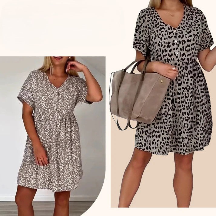 Floriva  —  V-Neck Print Midi Dress