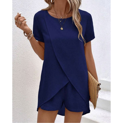 Vaelora — Asymmetric Top & Shorts Two-Piece Set