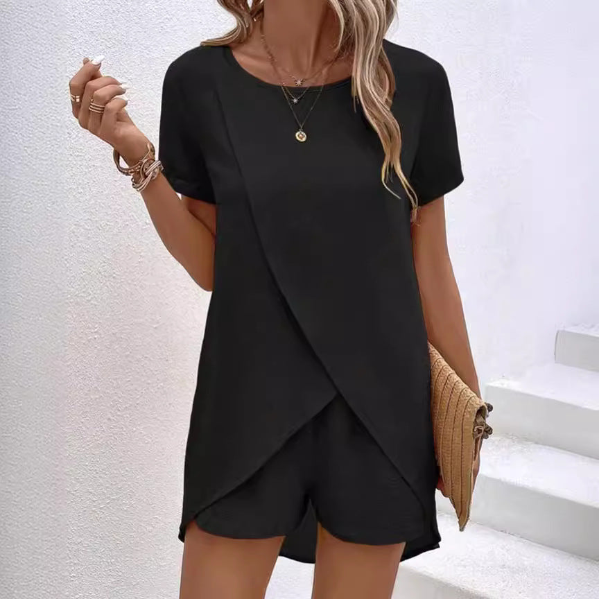 Vaelora — Asymmetric Top & Shorts Two-Piece Set