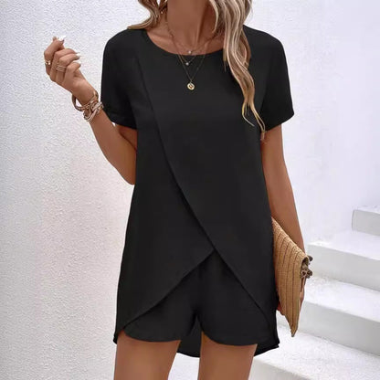 Vaelora — Asymmetric Top & Shorts Two-Piece Set