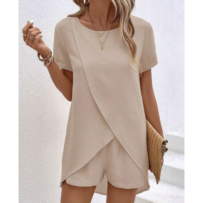Vaelora — Asymmetric Top & Shorts Two-Piece Set