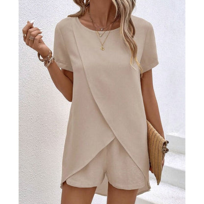 Vaelora — Asymmetric Top & Shorts Two-Piece Set