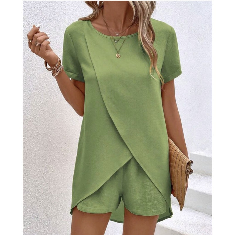 Vaelora — Asymmetric Top & Shorts Two-Piece Set