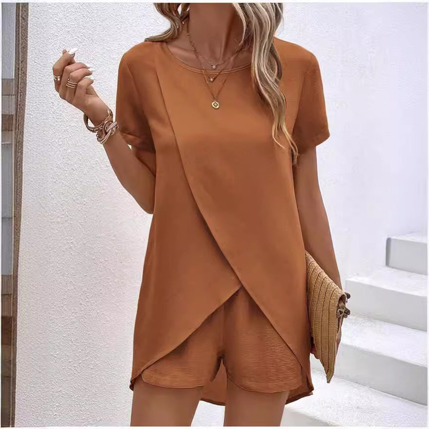 Vaelora — Asymmetric Top & Shorts Two-Piece Set