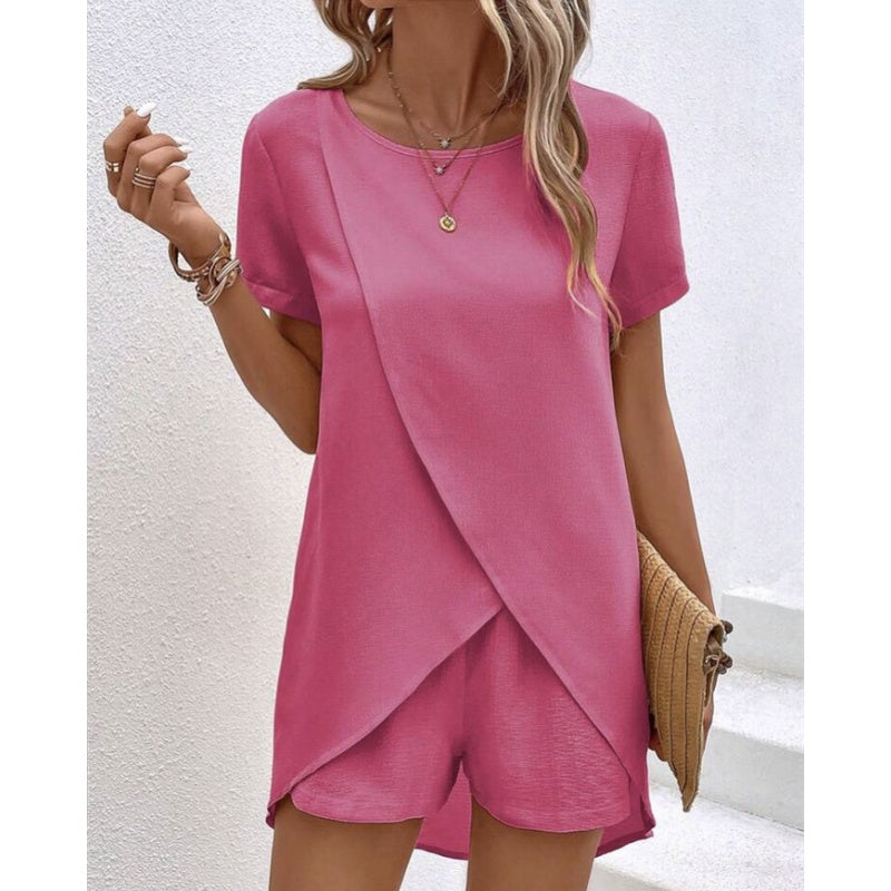 Vaelora — Asymmetric Top & Shorts Two-Piece Set