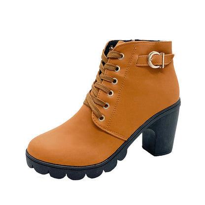 Lace-Up Block Heel Ankle Boot — Faux Suede