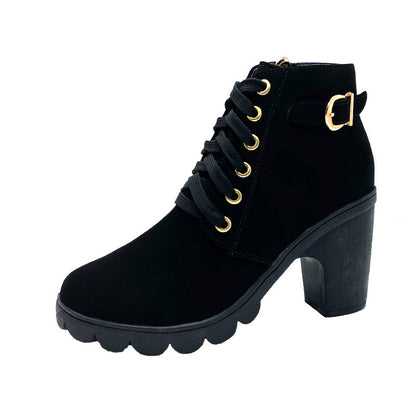 Lace-Up Block Heel Ankle Boot — Faux Suede