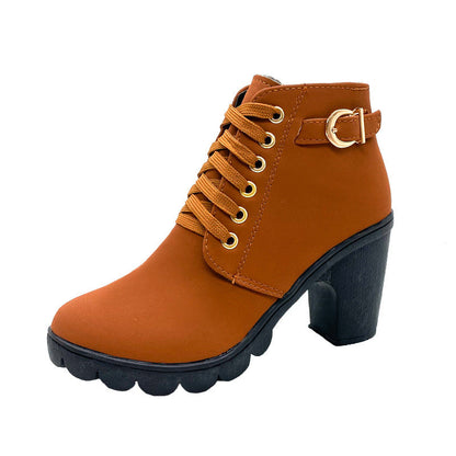 Lace-Up Block Heel Ankle Boot — Faux Suede