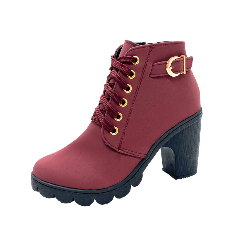 Lace-Up Block Heel Ankle Boot — Faux Suede