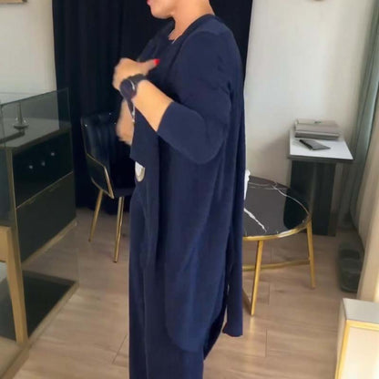 Elegant 3-Piece Set Including a Long Cardigan, Top, and Pants