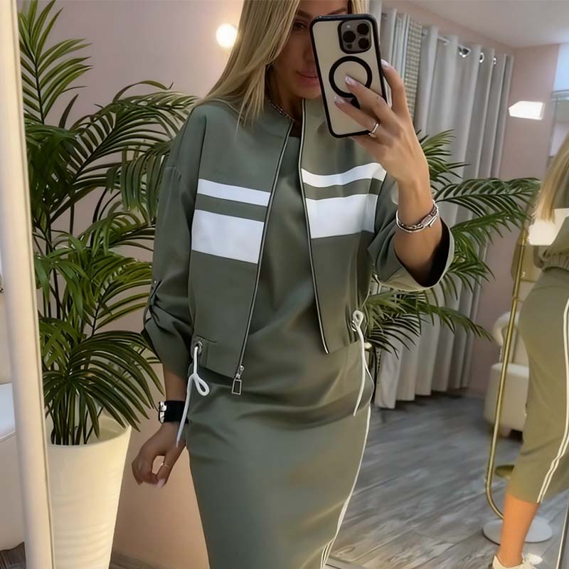 Women's Jacket and Dress Set with High Collar