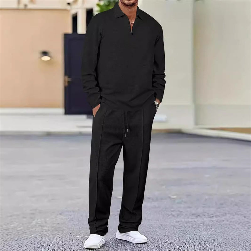 Groven — Waffle-Knit Quarter-Zip & Straight Leg Trouser