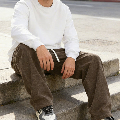 Men's Loose-Fitting Trousers with Drawstring and Pockets - Comfortable Casual Trousers