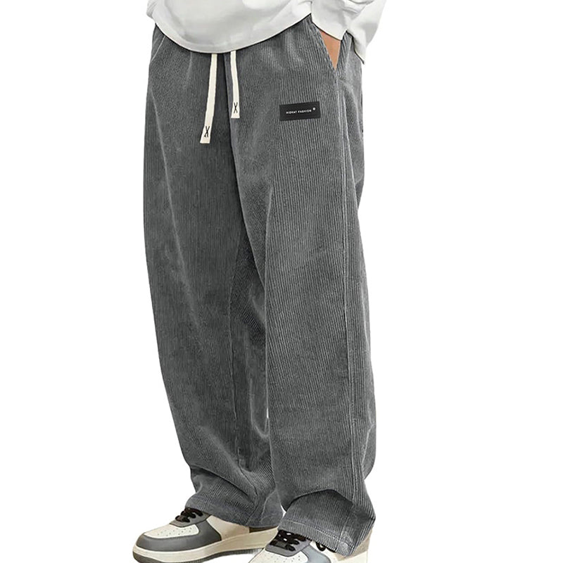 Men's Loose-Fitting Trousers with Drawstring and Pockets - Comfortable Casual Trousers