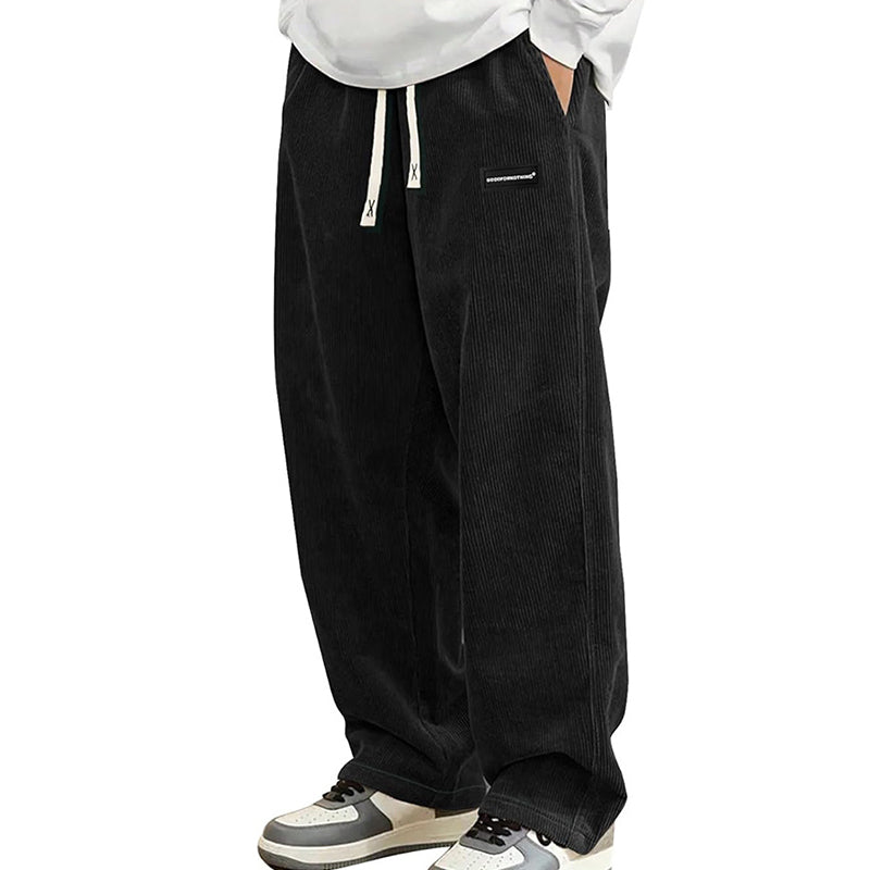 Men's Loose-Fitting Trousers with Drawstring and Pockets - Comfortable Casual Trousers