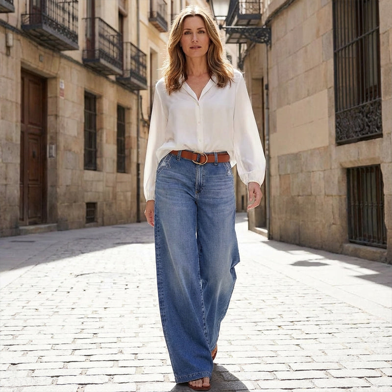 Cassiene — High-Waisted Wide-Leg Jeans
