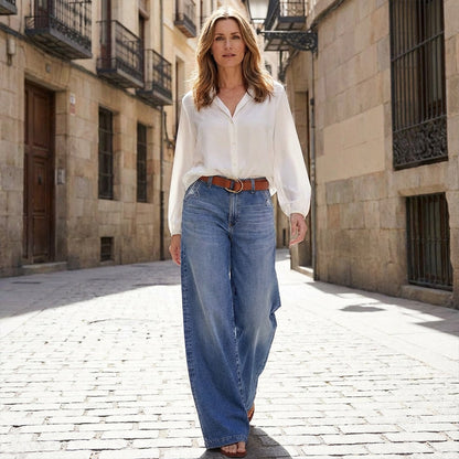 Cassiene — High-Waisted Wide-Leg Jeans