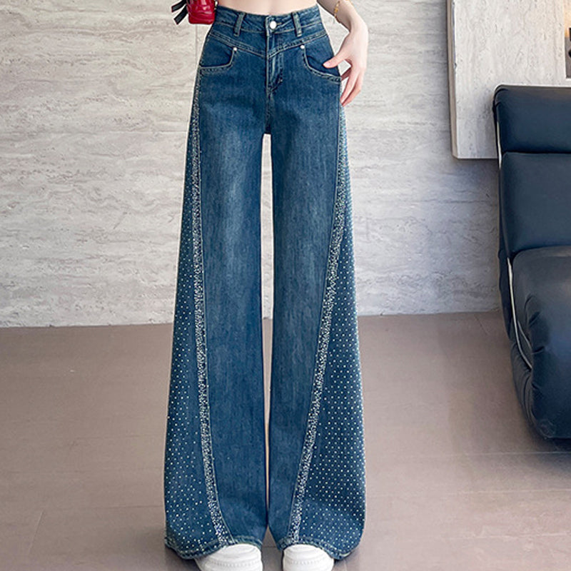 Cristelle — High-Waist Wide-Leg Rhinestone Denim Jeans
