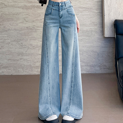 Cristelle — High-Waist Wide-Leg Rhinestone Denim Jeans