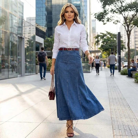 Verdana — High-Waisted A-Line Denim Maxi Skirt