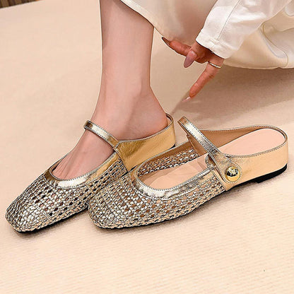 Verrandine — Woven Mary-Jane Mules with Square Toe