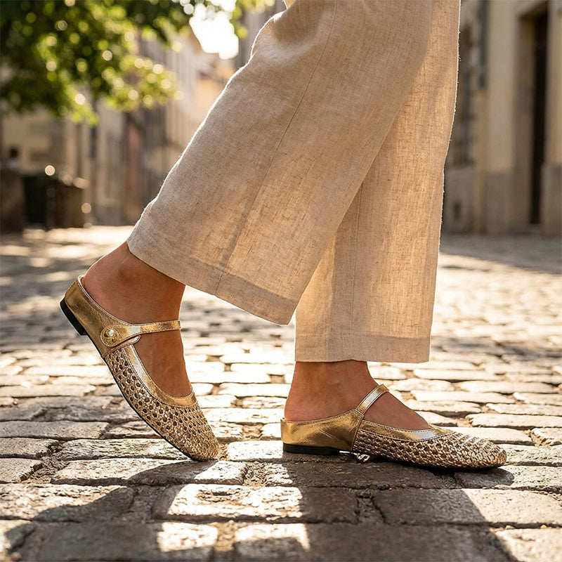 Solène — Woven Square-Toe Mary Jane Mule
