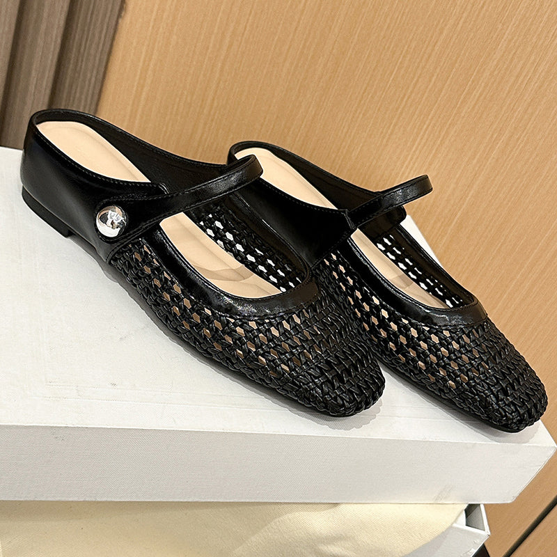 Verrandine — Woven Mary-Jane Mules with Square Toe