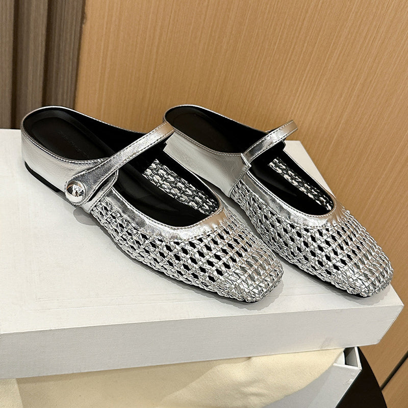Verrandine — Woven Mary-Jane Mules with Square Toe
