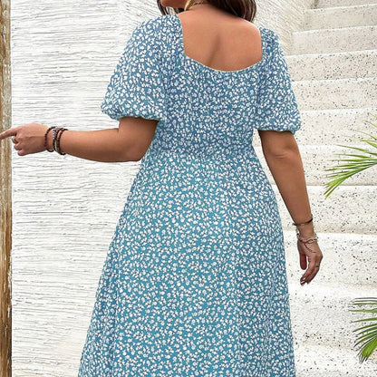 Fleurance — Short-Sleeve Floral Slit Dress
