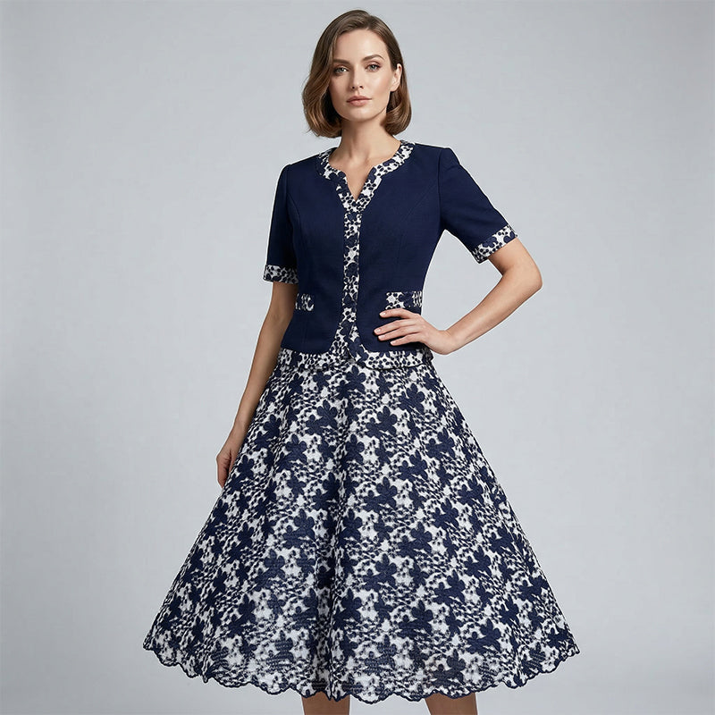 Maré — Floral A-Line Faux Two-Piece Midi Dress