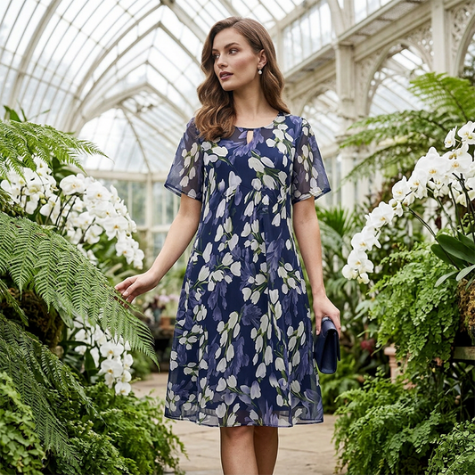 Isaline — Chiffon Floral Knee-Length Dress
