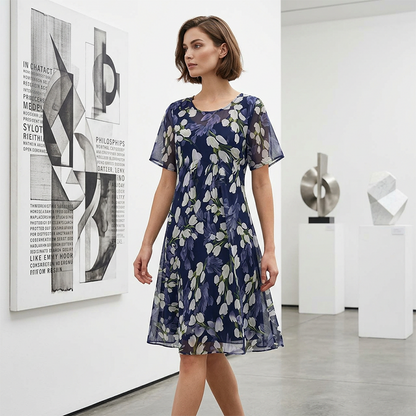 Isaline — Chiffon Floral Knee-Length Dress