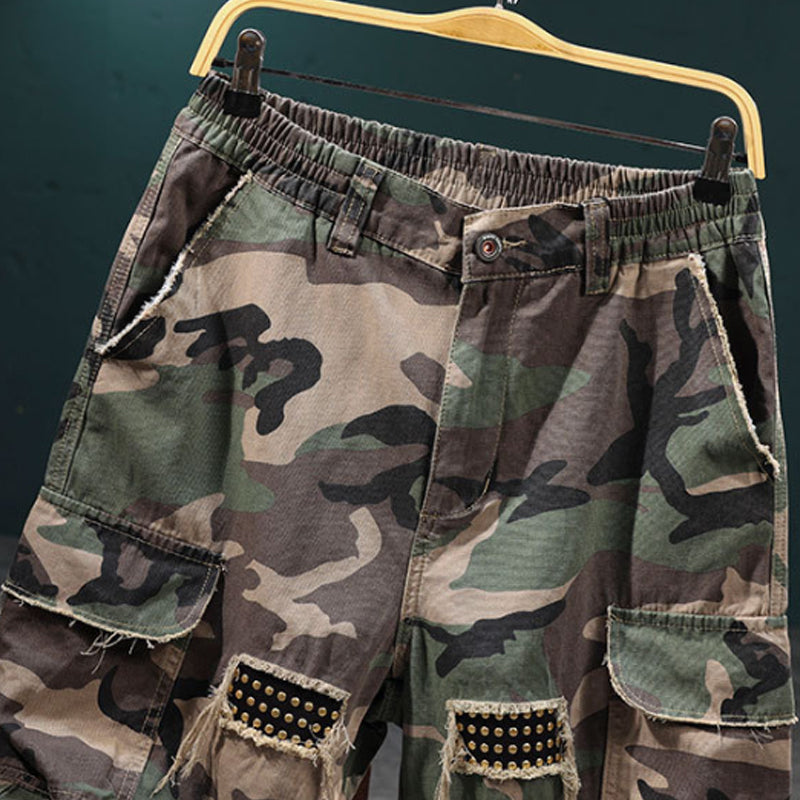 Marchoval — Studded Camo Cargo Shorts
